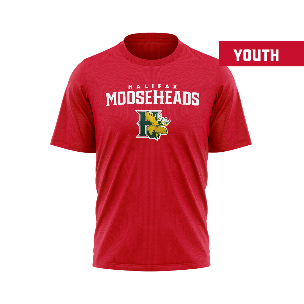Halifax Mooseheads Stacked Logo Red T-Shirt - Youth